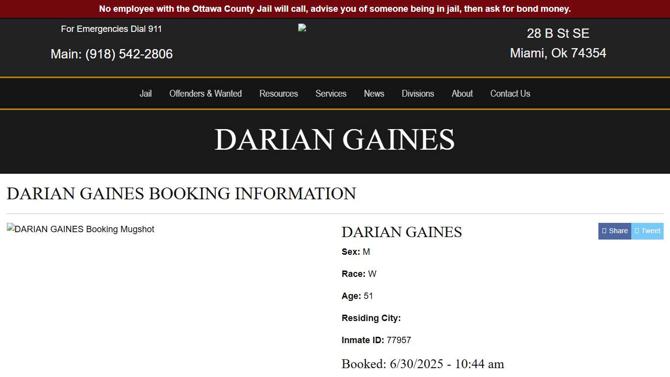 DARIAN GAINES - Ottawa County Sheriff's Office